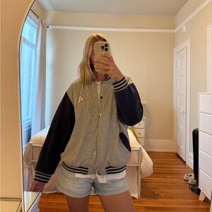 Stylish Gray and Black Women's Varsity Jacket